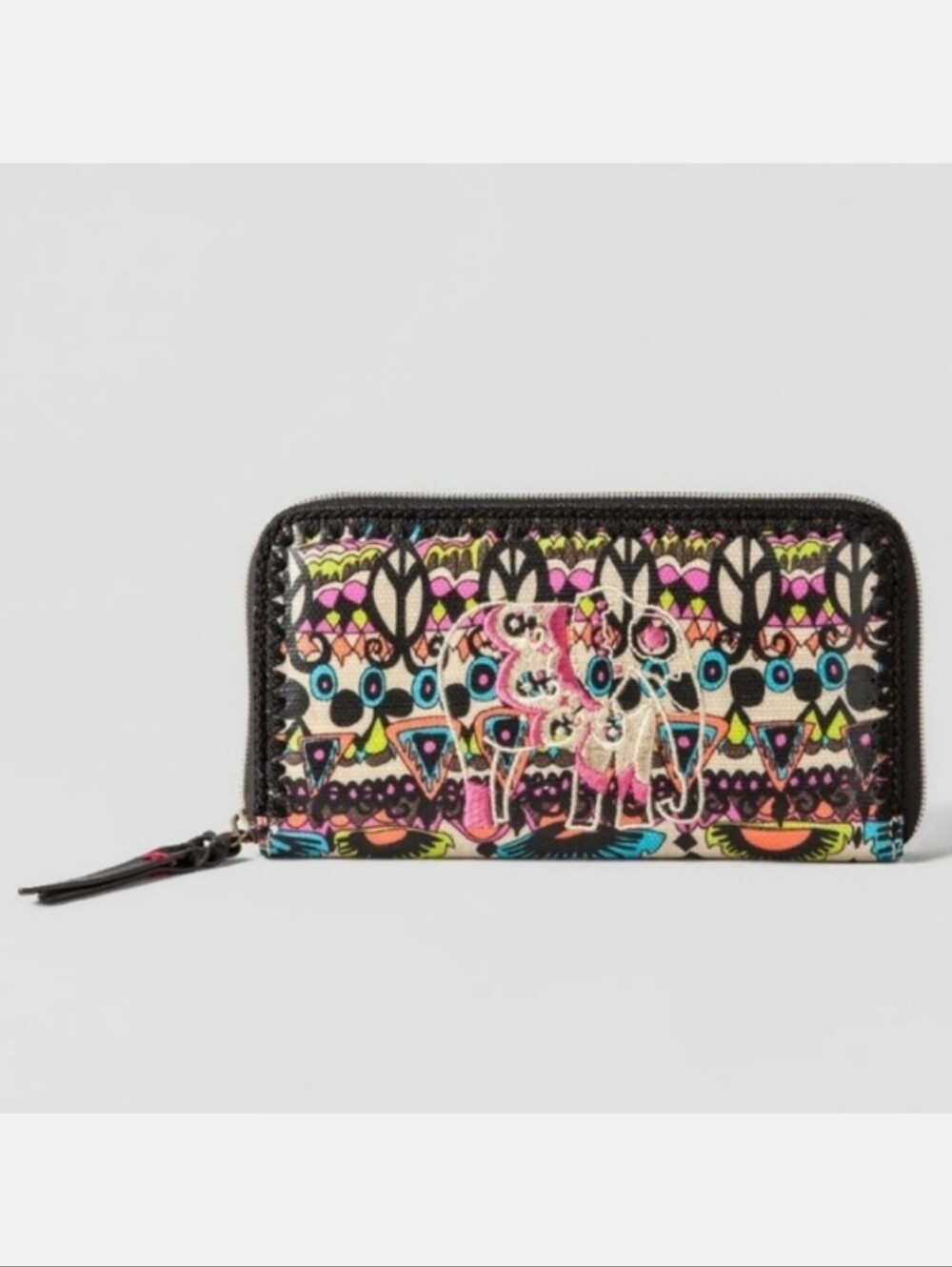 Sakroots Neon Golden Elephant Zip Around Indie Multicolor Boho Wallet